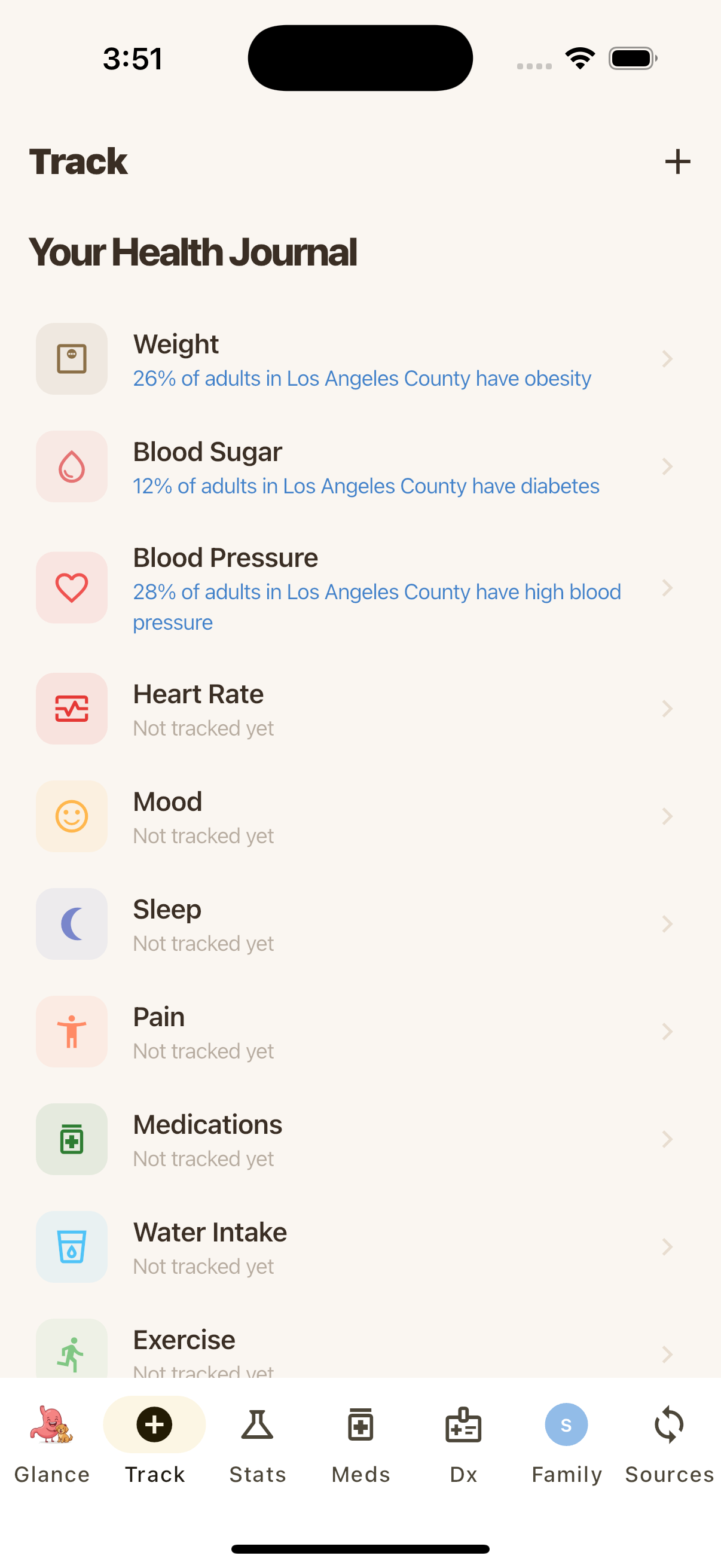 Glance health tracking journal