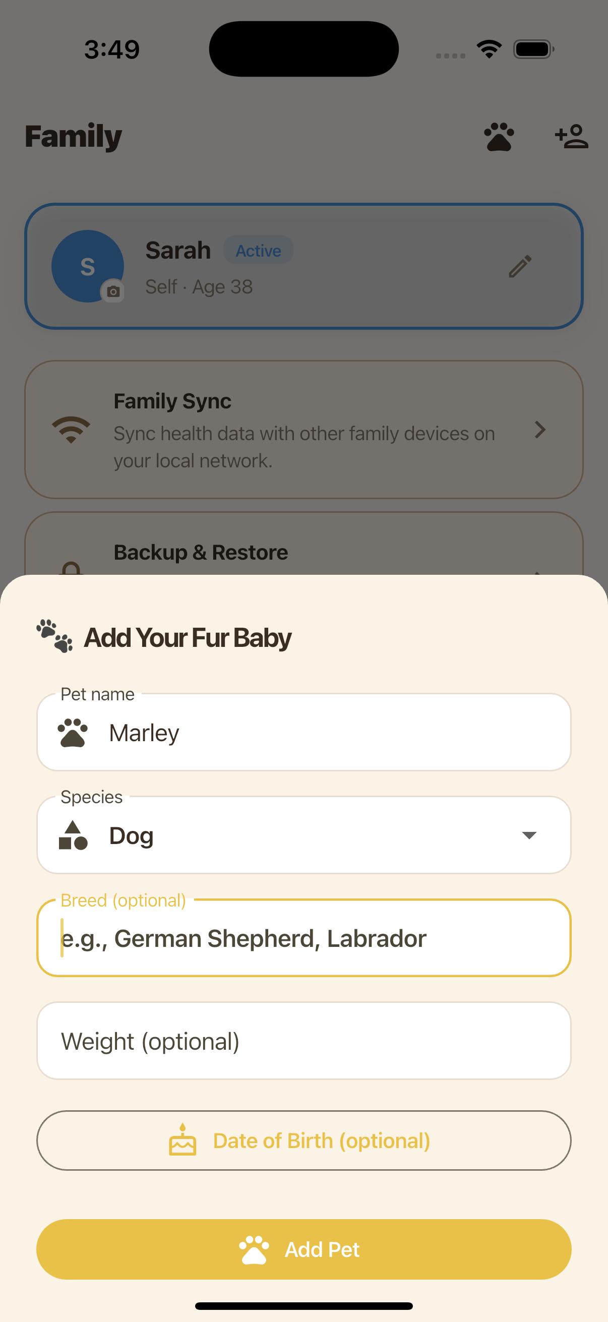 Add a fur baby to Sguardo